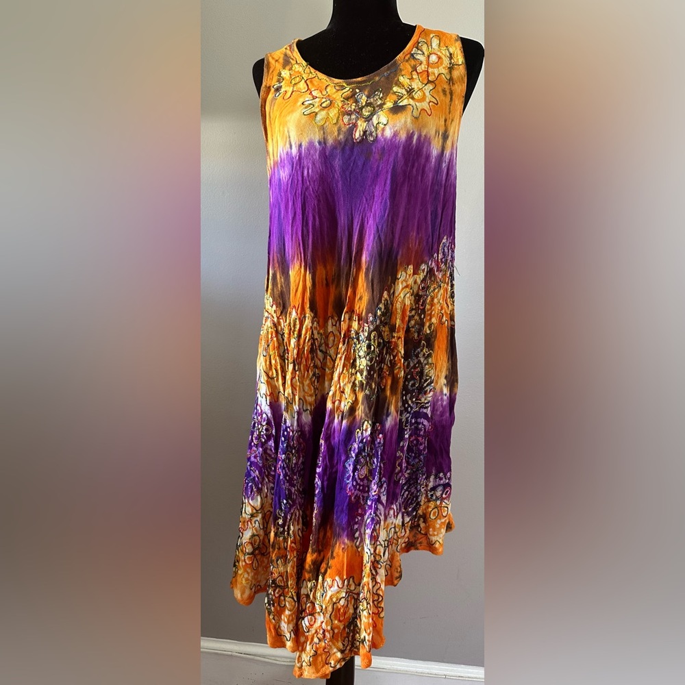 Vibrant Orange and Purple Sleeveless Dress‎